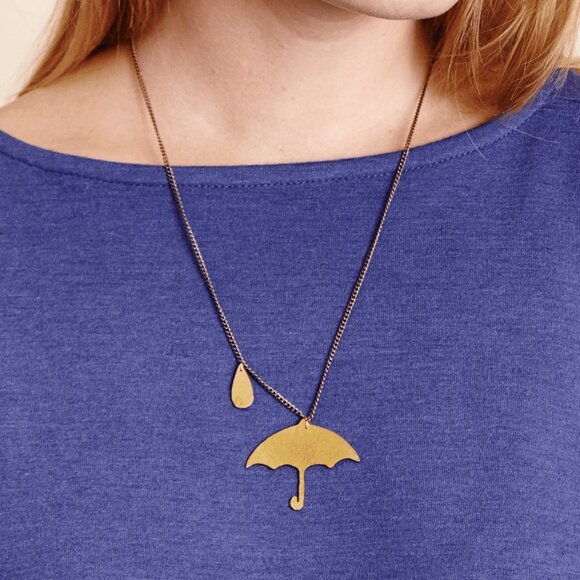 Handmade Hammered Umbrella Pendant Necklace - Picture 1 of 4